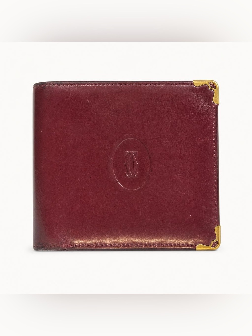Cartier Must De Cartier Bordeaux Burgundy Leather Bifold Coin Wallet